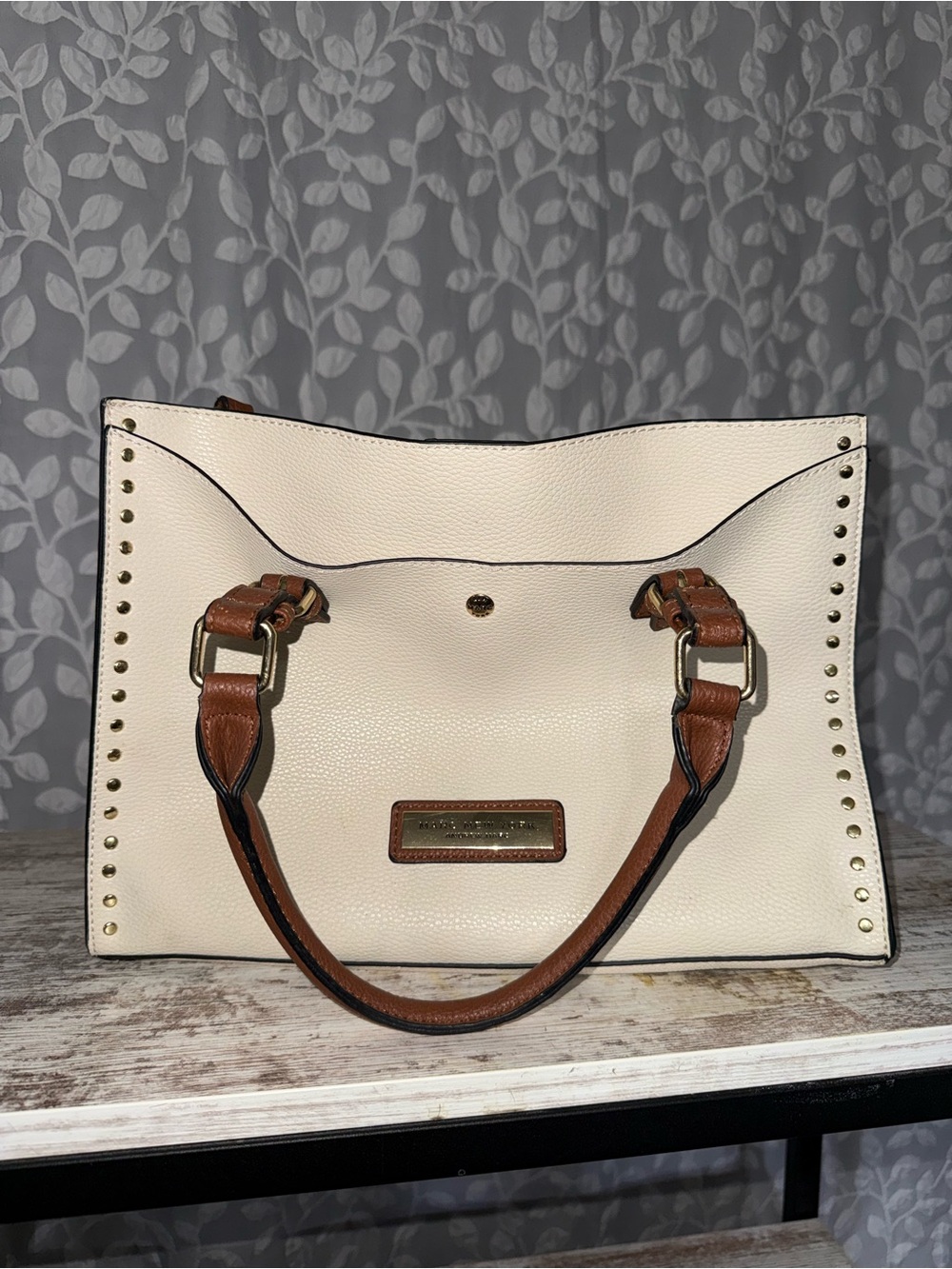Marc New York Cream Leather Shoulder Bag with Brown Handles